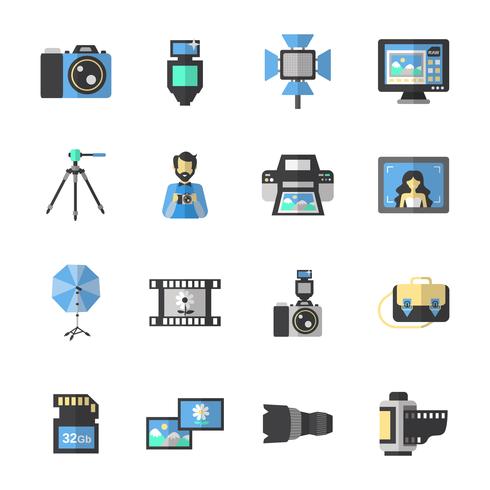 Iconos de fotografía plana vector