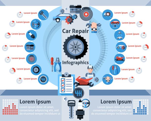 Conjunto de infografías de reparación de automóviles vector