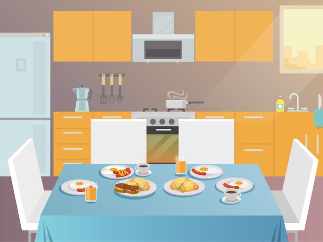 Mesa de desayuno plana vector