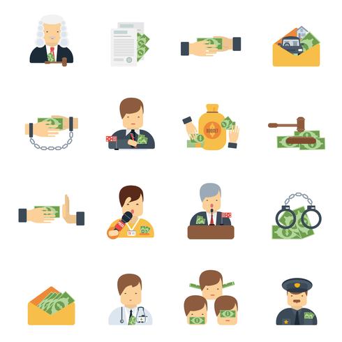 Iconos de corrupción plana vector