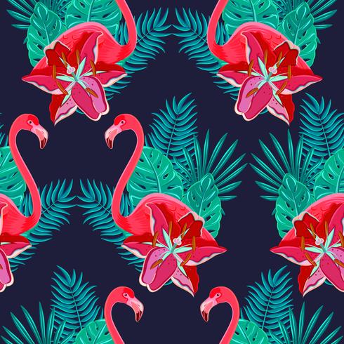 Flamingo lirios de colores sin patrón vector