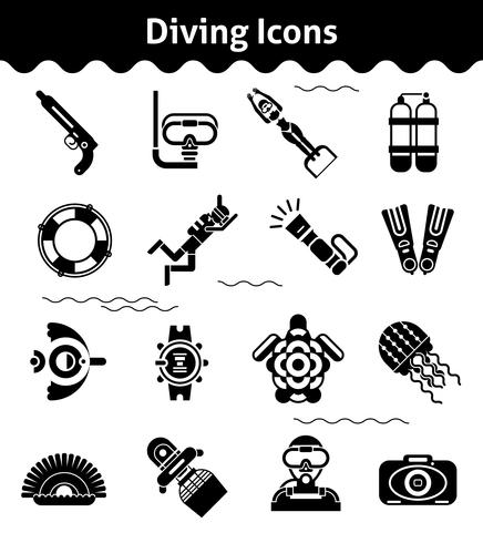 Diving Icons Black vector