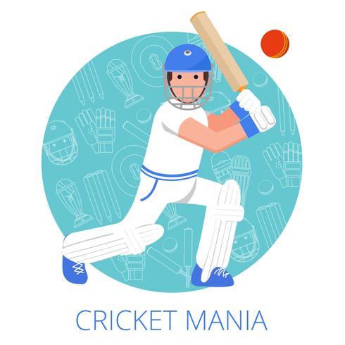 Icono de jugador de cricket cartel impreso plano vector