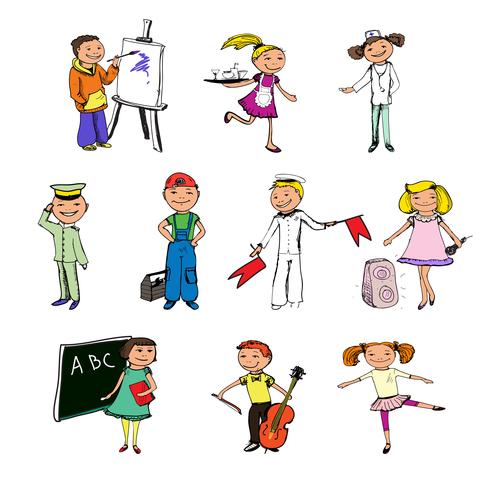 Profesiones infantiles personajes. vector