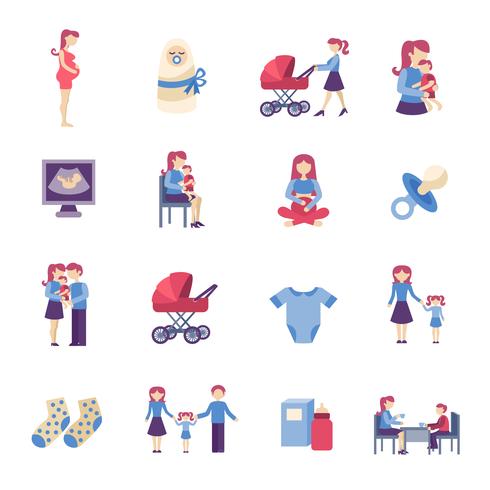 Conjunto de iconos planos de maternidad vector