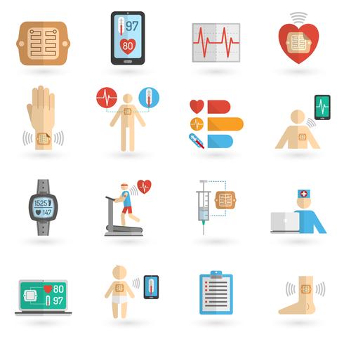 Wearable smart patch flat icons vector