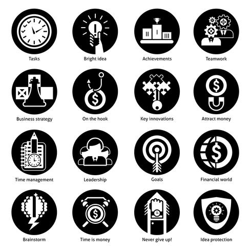 Iconos de concepto de negocio negro vector