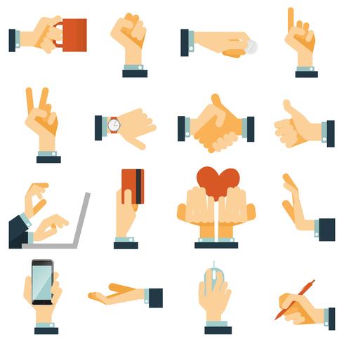 Iconos de la mano conjunto plano vector