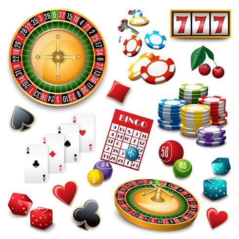 Casino symbols set composition poster vector