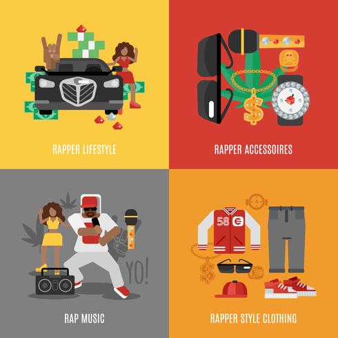 Rap Music Flat Set vector