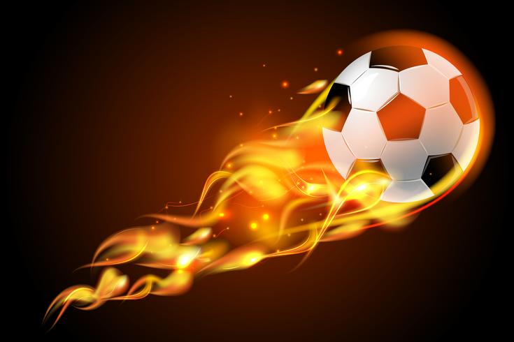 Balón de fútbol fuego sobre fondo negro vector