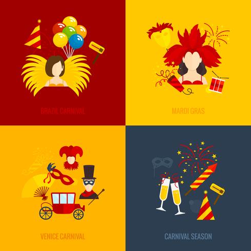 Carnaval iconos composición plana vector