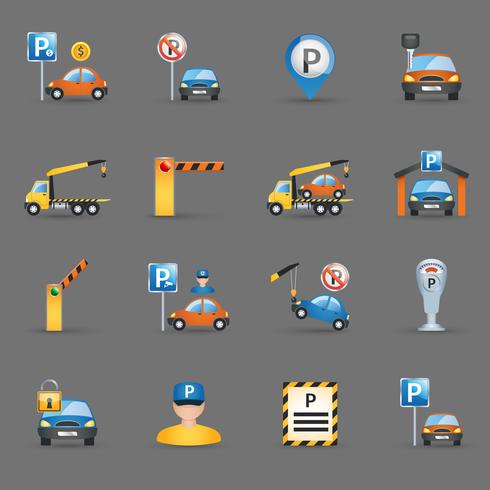 Parking facilities flat icons graphite background vector