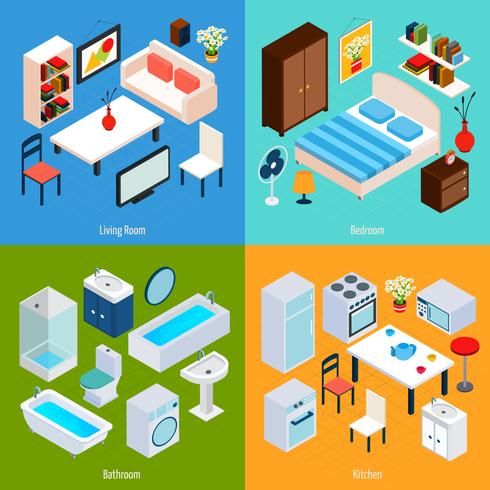 Isometric Interior Set vector