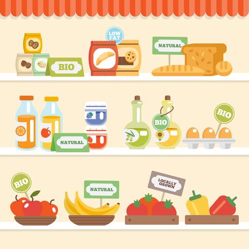 Colección de alimentos en el estante vector