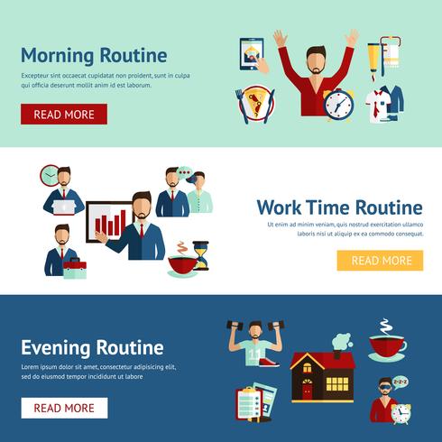 Businessman daily routine concept banners vector