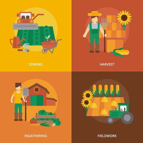 Composición de los iconos planos de tierras de agricultores vector