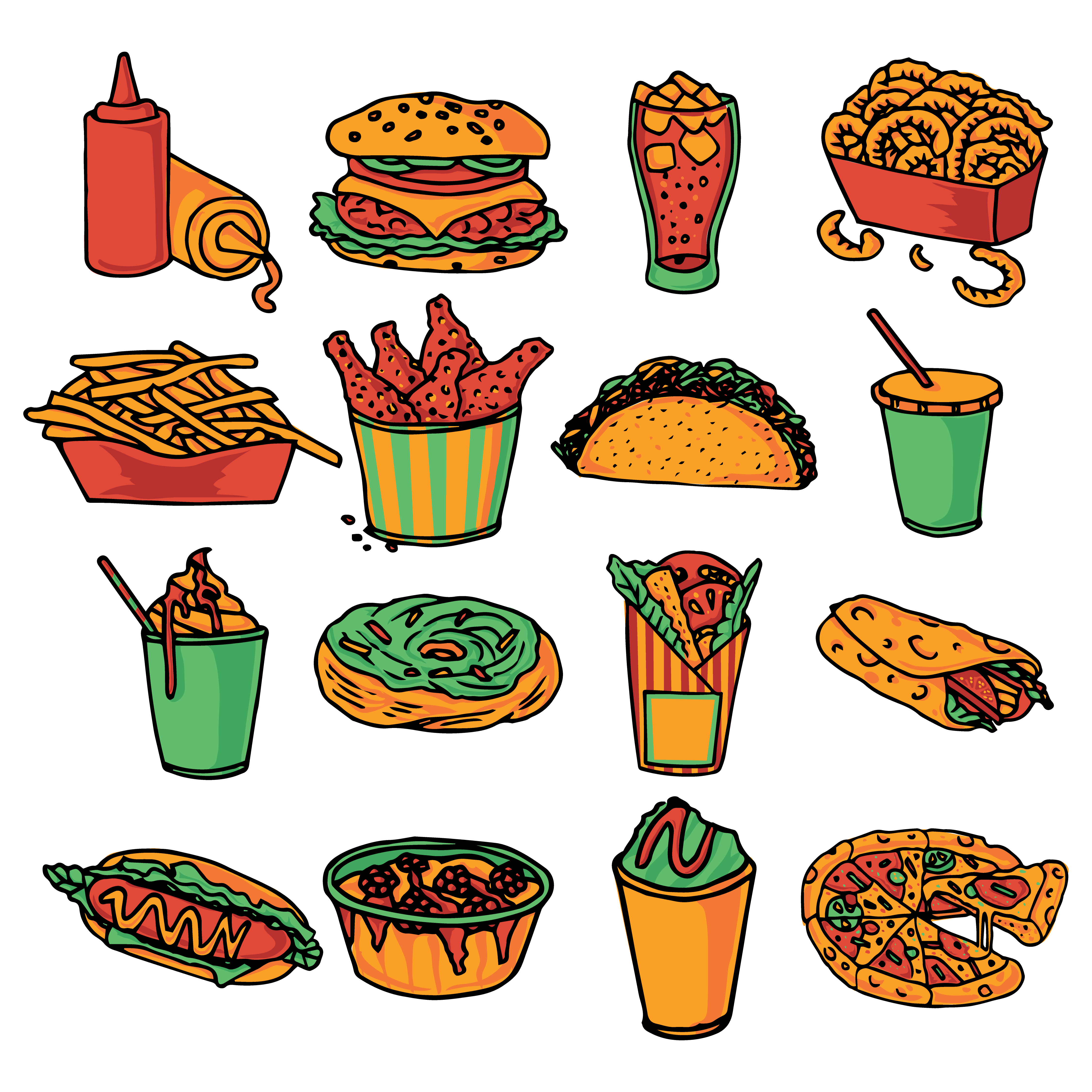 Fast Food Menu Icons Set Color Download Free Vectors Clipart Graphics Vector Art