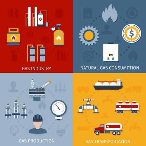 Composición de los iconos planos de la industria del gas vector