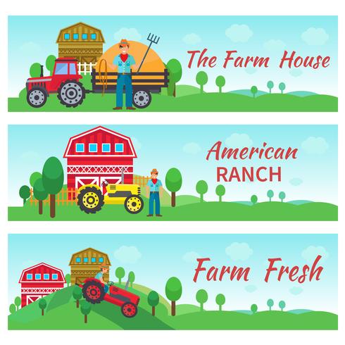 Tractor Driver Flat Banners vector