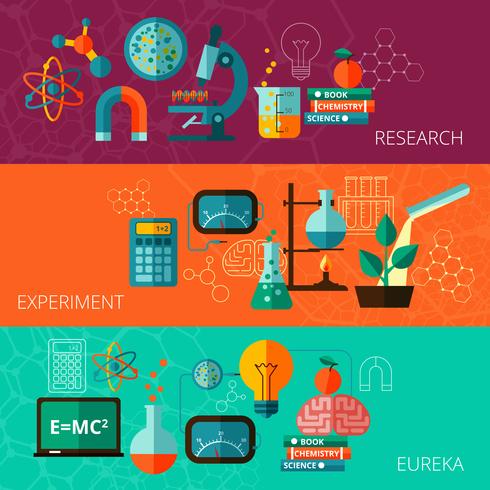 Science concept flat horizontal banners set  vector