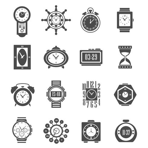 Clock Black Icons Set vector
