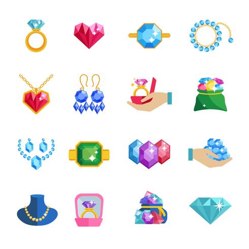 Precious Jewels Icons Flat vector