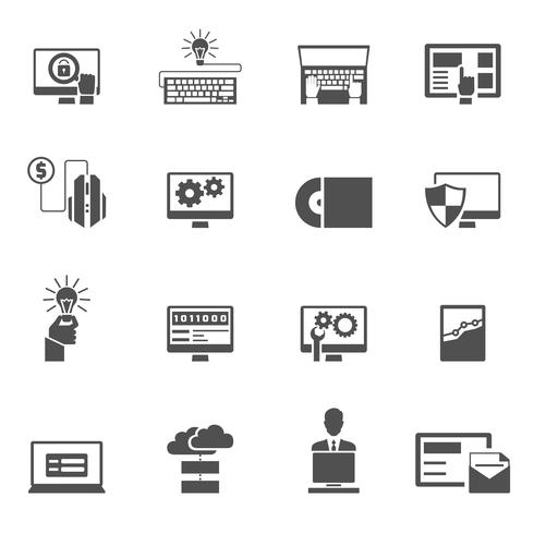 Iconos de desarrollo de programas negros vector