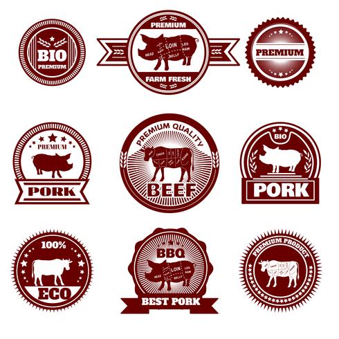 Emblemas de carniceria eco granja vector