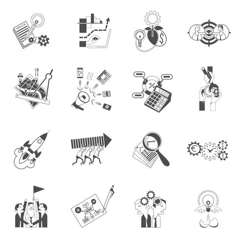 Conjunto de iconos de negocio concepto de trabajo en equipo negro vector