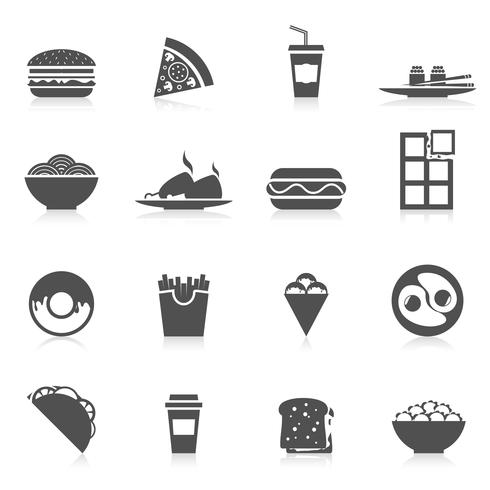 Comida rápida iconos negro vector