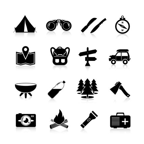 Camping Icons Black vector