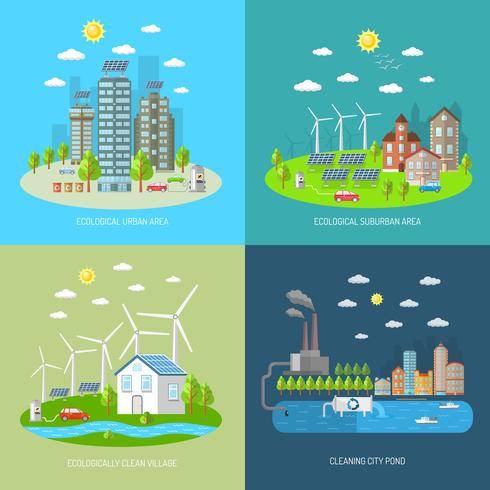 Conjunto de concepto de diseño de ciudad ecológica vector