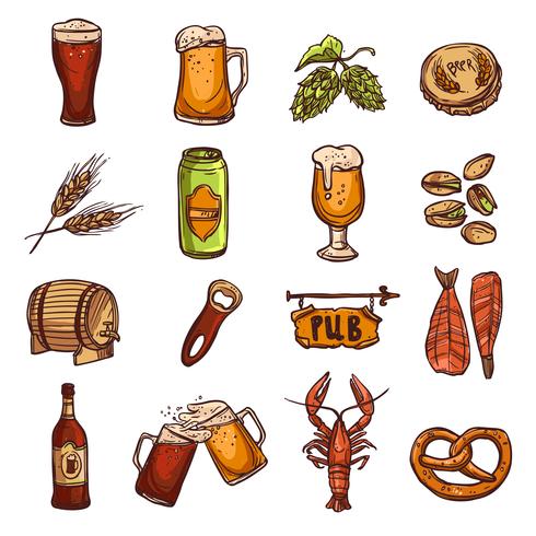 Conjunto de bocetos de cerveza vector