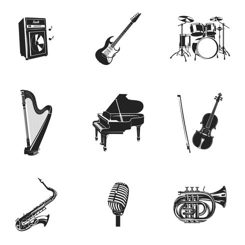 Conjunto de instrumentos y equipos musicales vector