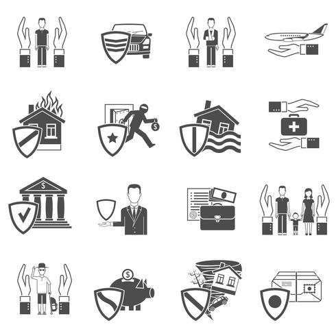 Conjunto de iconos planos de seguro vector