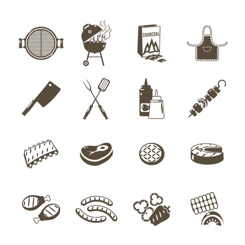 Barbecue And Grill Icons Black Set vector