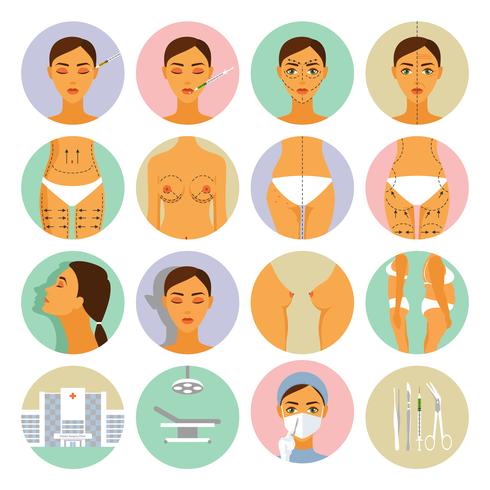 Plastic surgery icons set vector