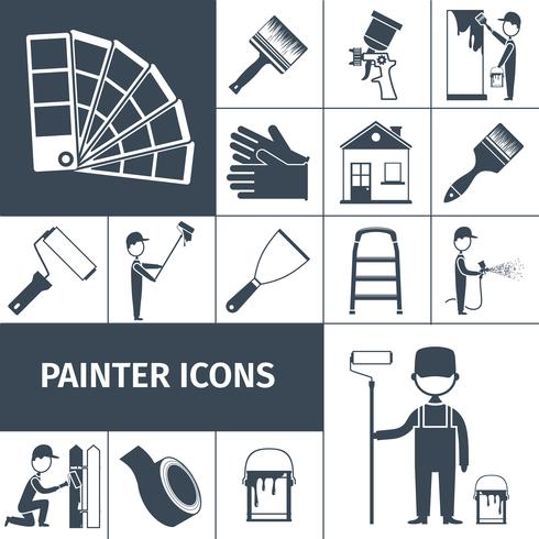 Painter icons set black vector