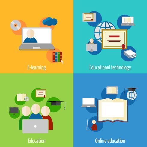 Online education icon flat vector