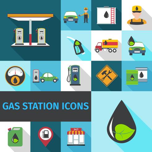 Iconos de la estación de gas plana vector