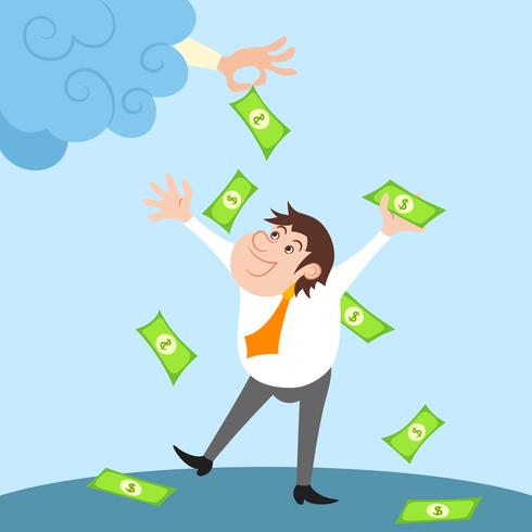 Businessman character under money rain vector