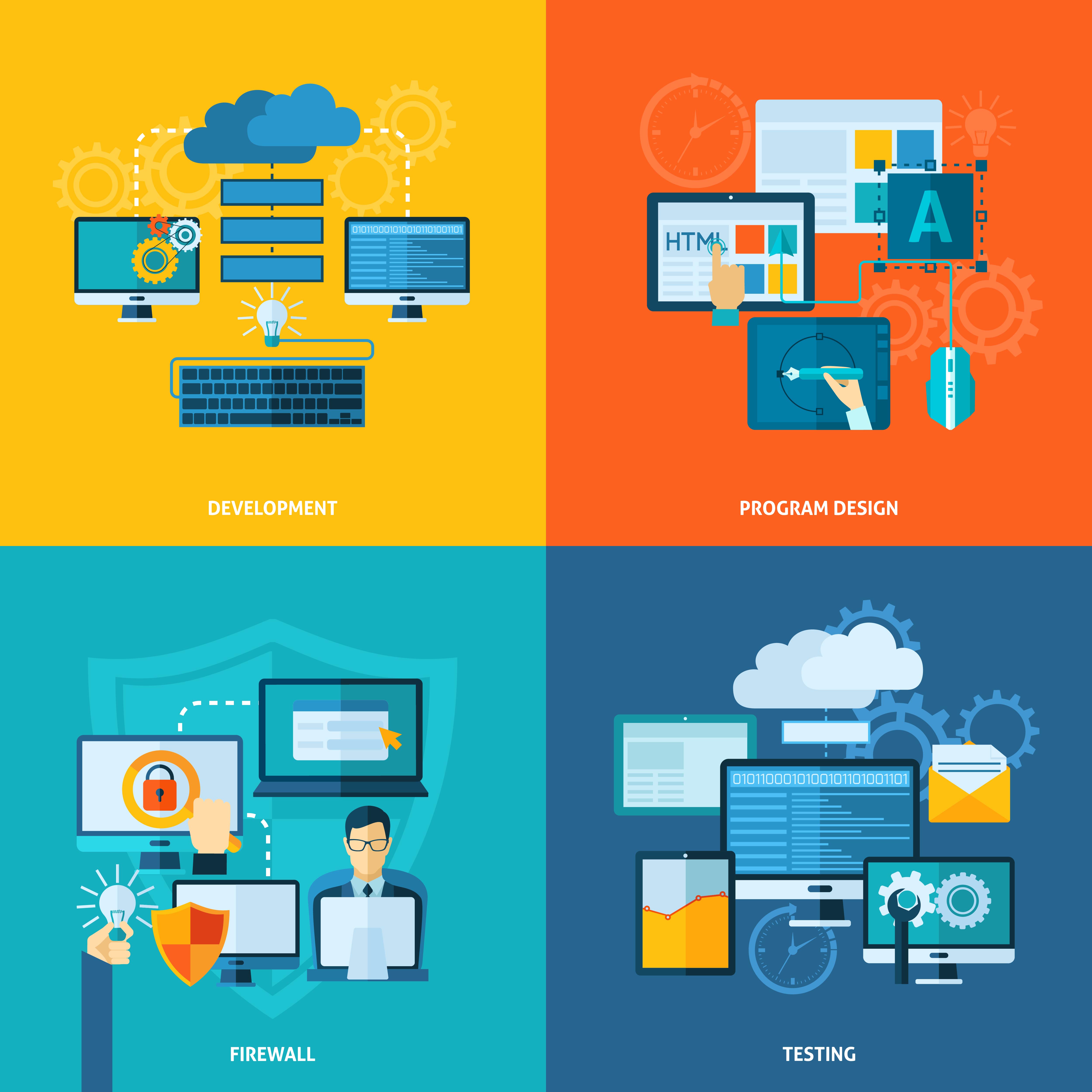 Program Development Flat Set 463332 Vector Art at Vecteezy