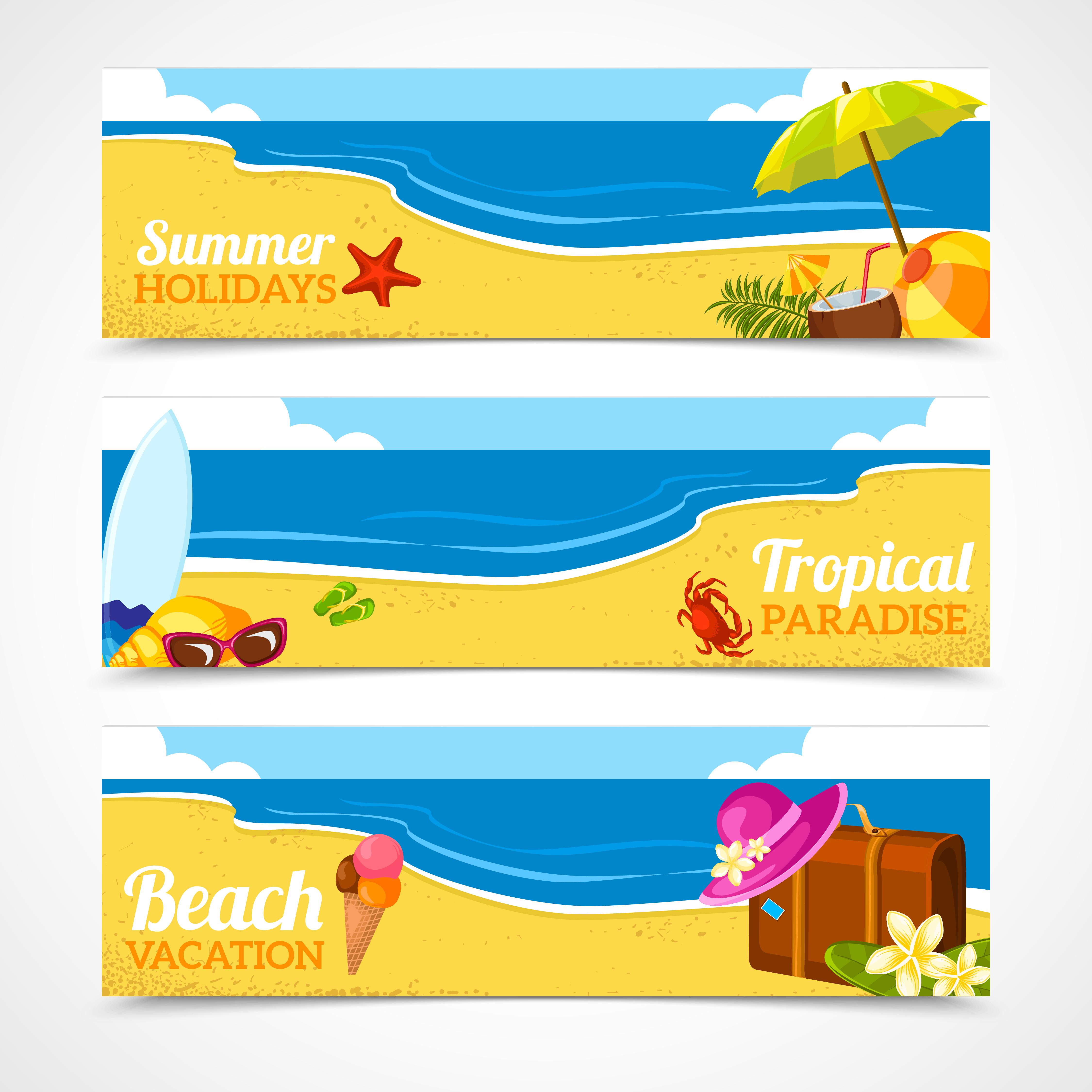 Download Banner set of summer beach - Download Free Vectors ...