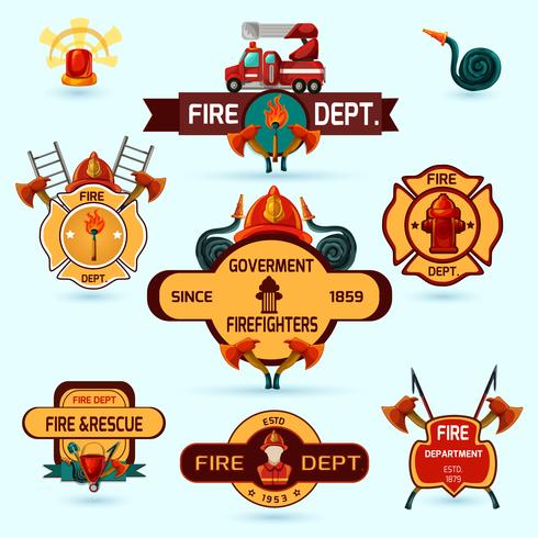 Conjunto de emblemas de bombero vector