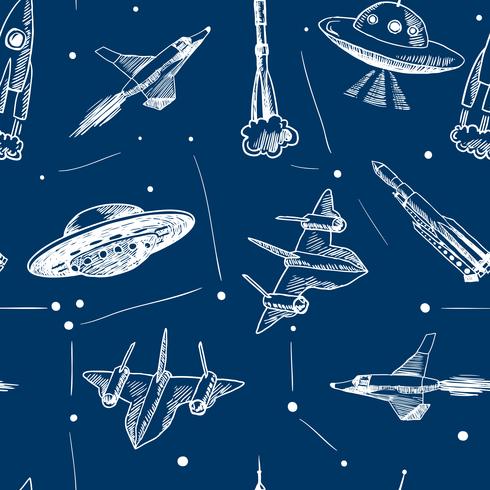 Space aircraft seamless pattern vector