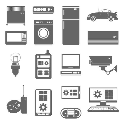 Conjunto de iconos de cosas de internet negro vector