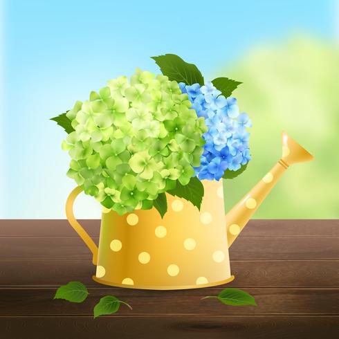 Watering Can With Hydrangea vector