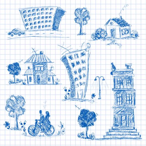 City doodle set vector