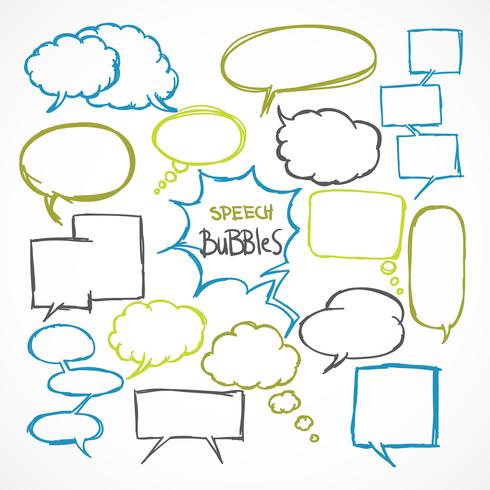 Doodle comic speech bubbles set vector